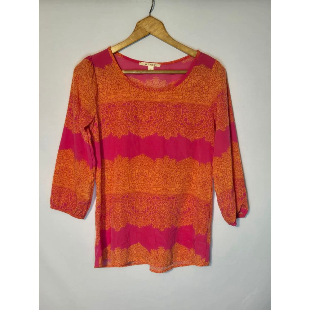 Women's mi•a•mi 3/4 Sleeve Blouse, Size S, Pink and Orange